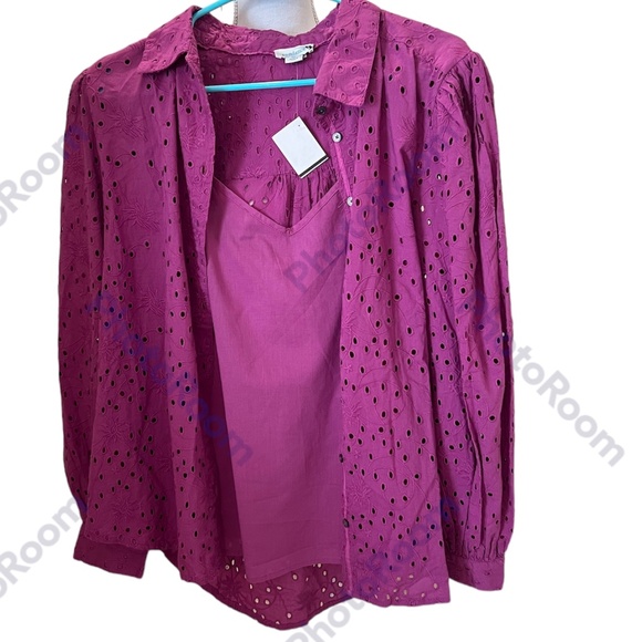 Sundance Tops - Sundance Magenta Eyelet Blouse and Tank Set